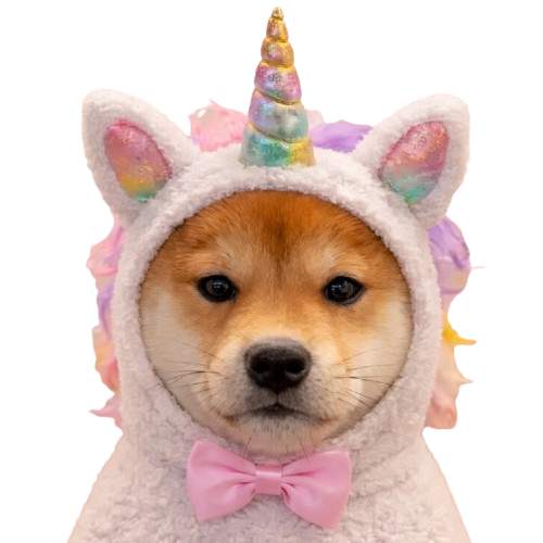 Shibcorn mascot — a Shiba Inu with a rainbow unicorn horn
